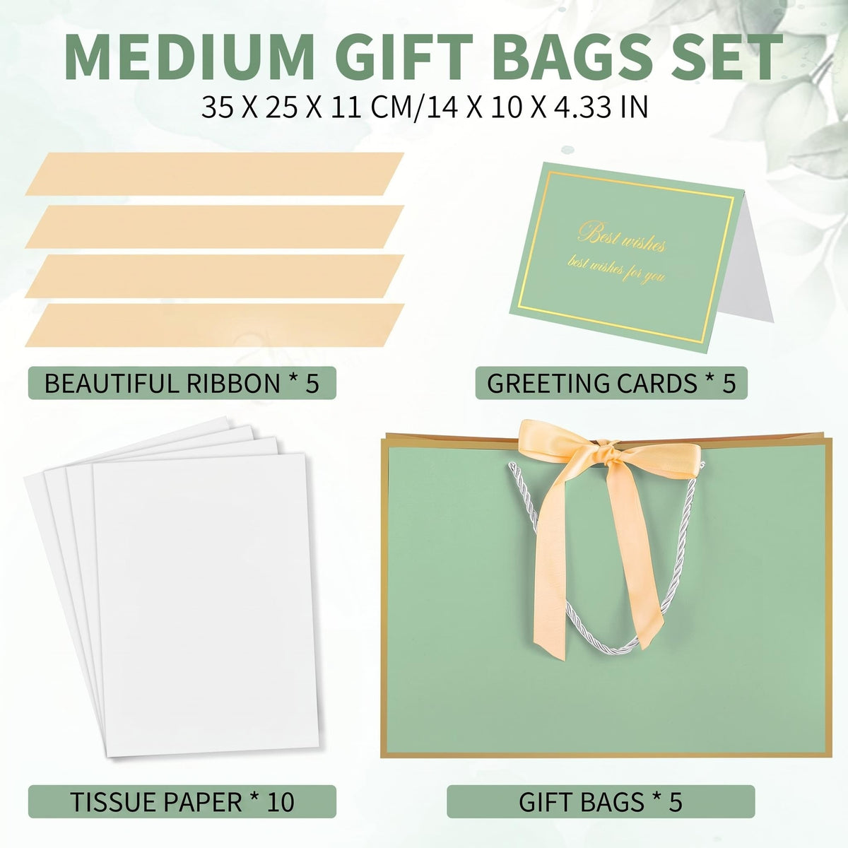 Jaikg Gift Bags Sage Green with Handles 5 Set