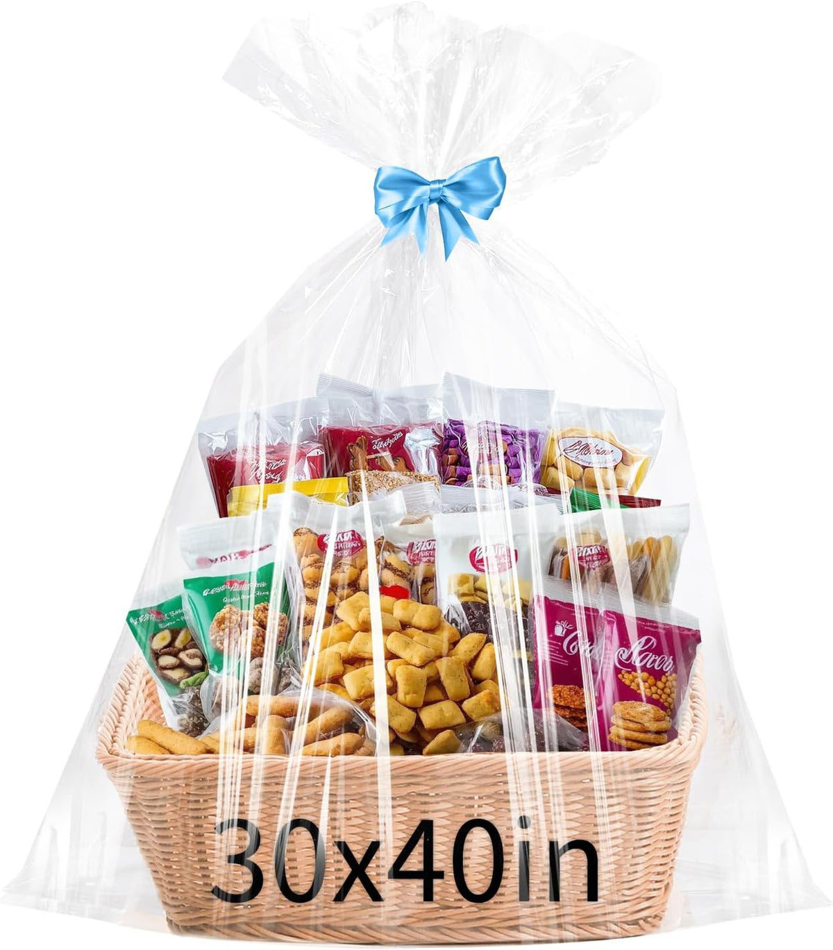 12 Pcs Large Cellophane Bags 30x40 inch Cellophane Wrap Clear Gift Bags for Gift Baskets