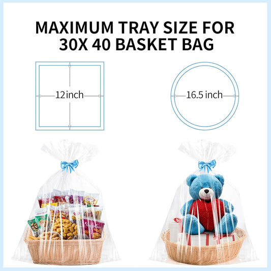 12 Pcs Large Cellophane Bags 30x40 inch Cellophane Wrap Clear Gift Bags for Gift Baskets