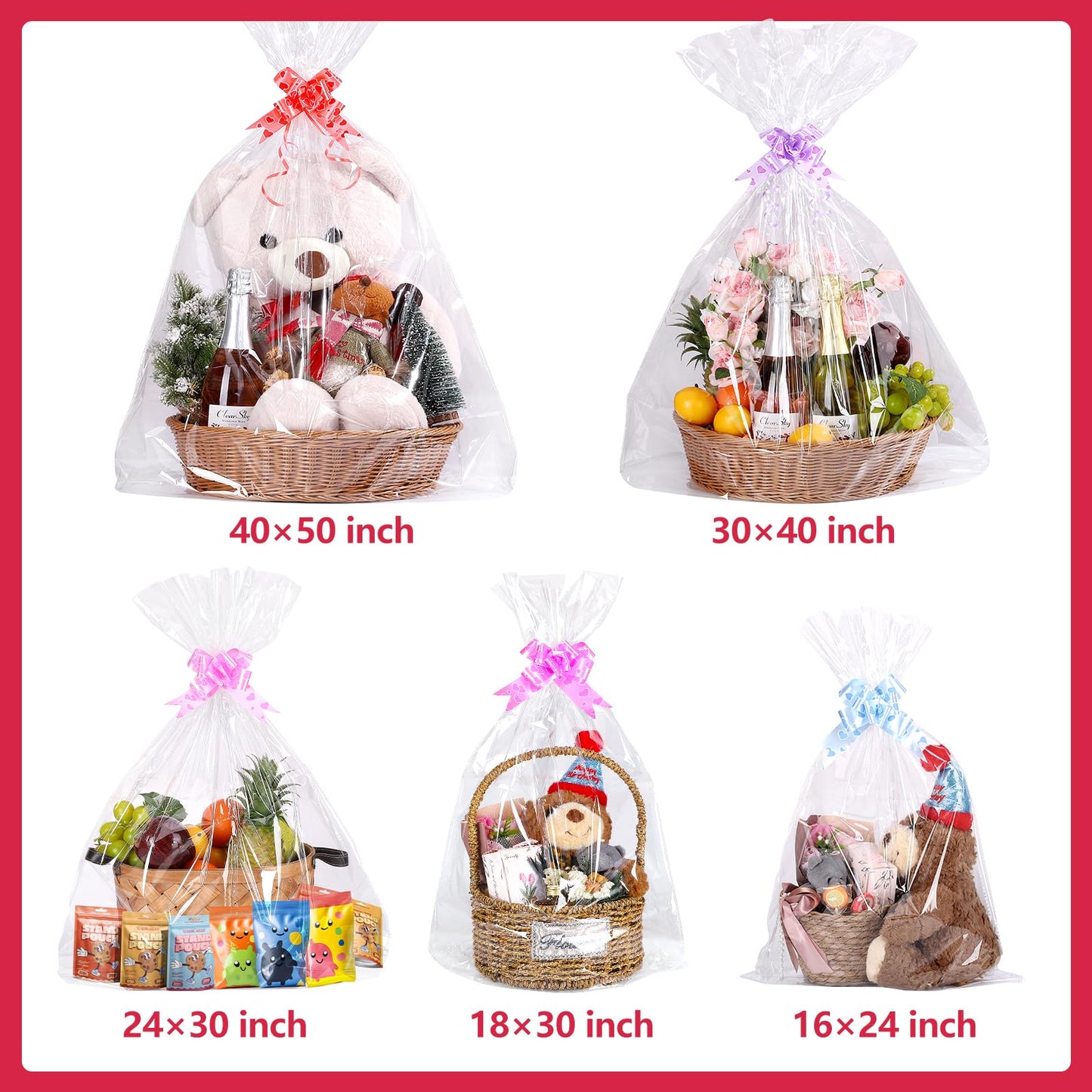 15 Pcs Large Cellophane Bags 30x40 inch Cellophane Wrap Clear Gift Bags for Gift Baskets