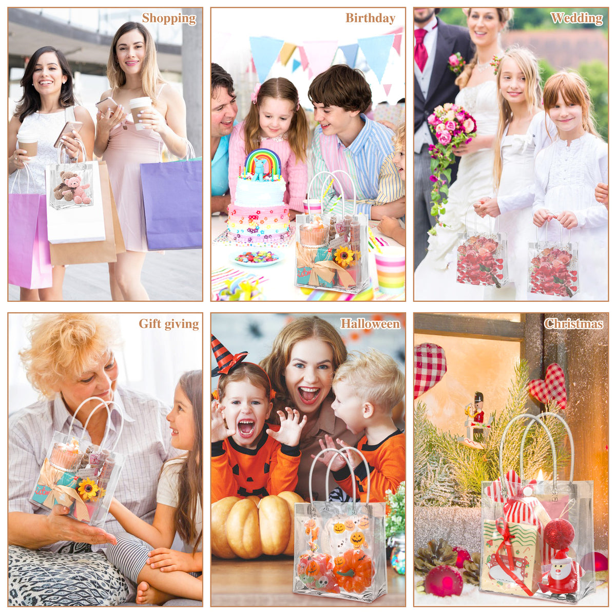 30 Pack Clear Gift Bags with Handle, 6.3" x 5.9" x 2.8" Small Plastic Bag for Party Favors