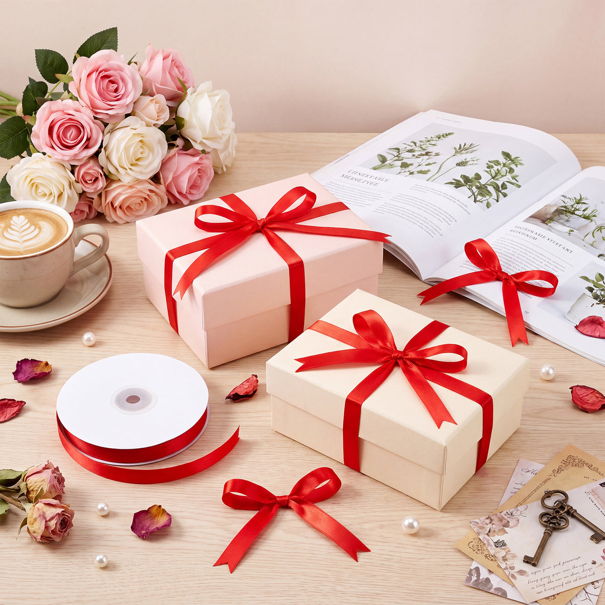 Jaikg 2 Rolls Red Satin Ribbon 120 Yards 3/8 Inch Thin Ribbon for Red Bows