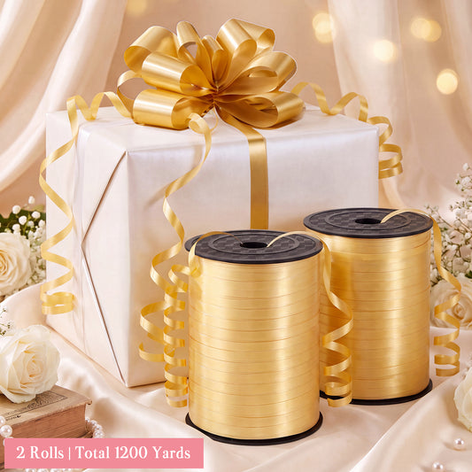 jaikg 1200 Yards/2 Roll Gold Curling Ribbon 1/5 Inch for Wedding Decor Party Gift Wrapping