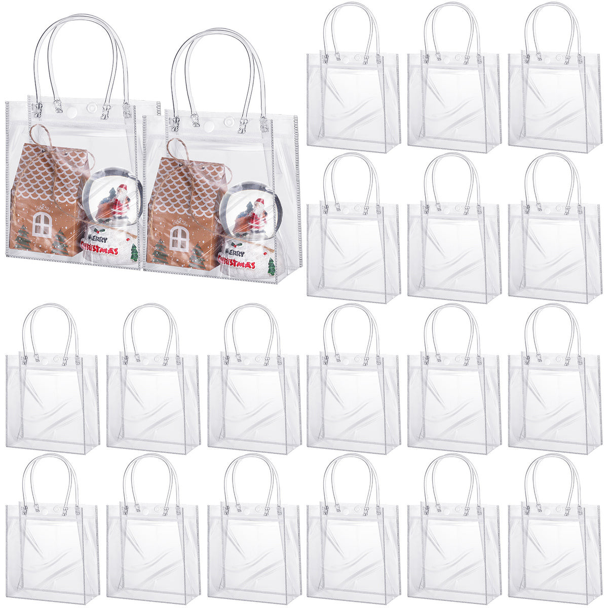 25 pack Clear Gift Bags with Handle 6.3" x 5.9" x 2.8",Plastic Small Gift Bags for Party Favors Wedding Birthday