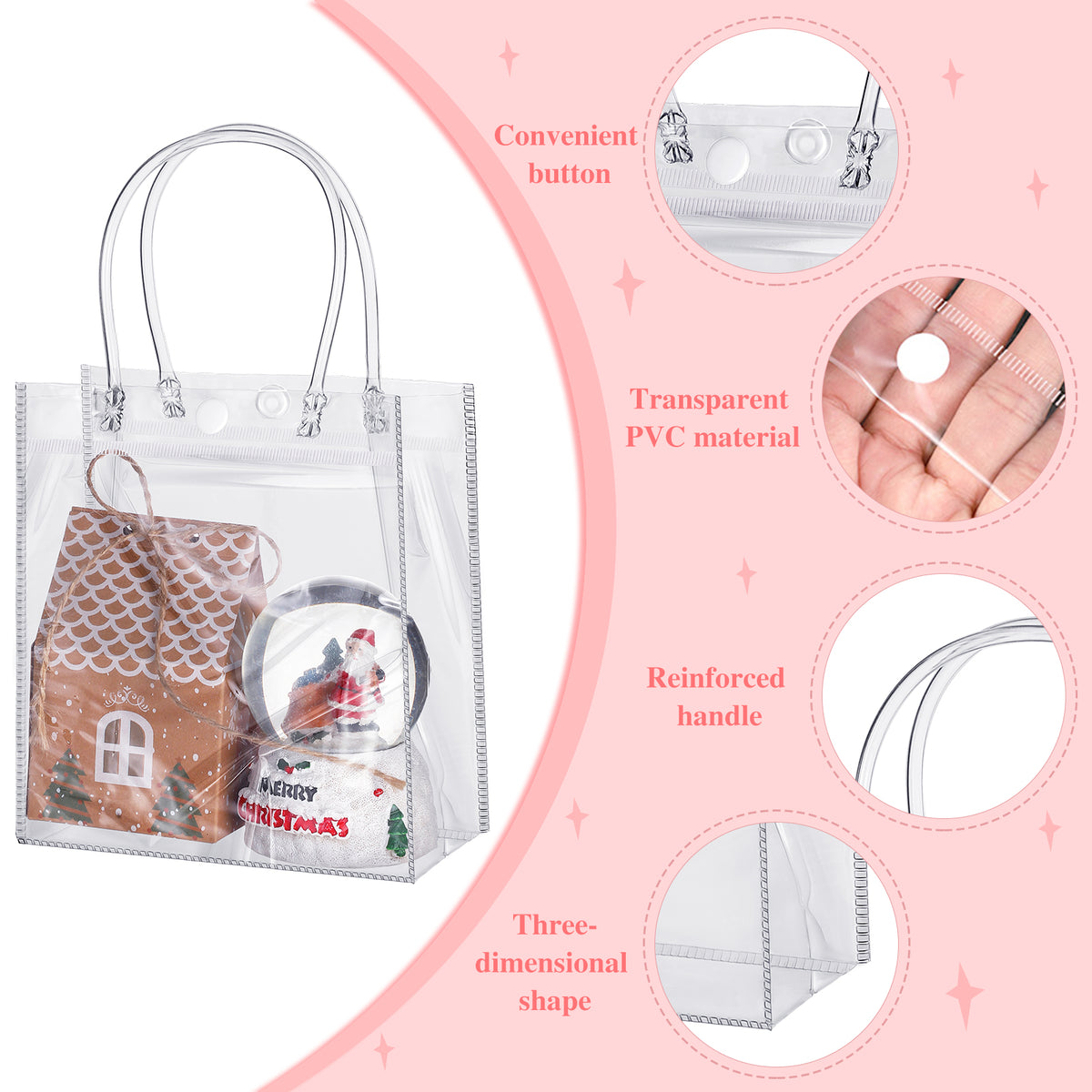 25 pack Clear Gift Bags with Handle 6.3" x 5.9" x 2.8",Plastic Small Gift Bags for Party Favors Wedding Birthday