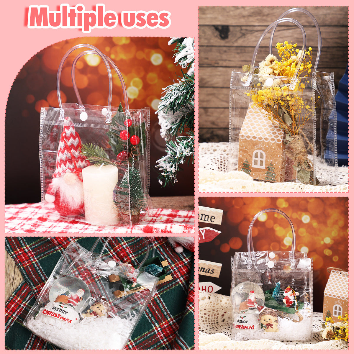 25 pack Clear Gift Bags with Handle 6.3" x 5.9" x 2.8",Plastic Small Gift Bags for Party Favors Wedding Birthday