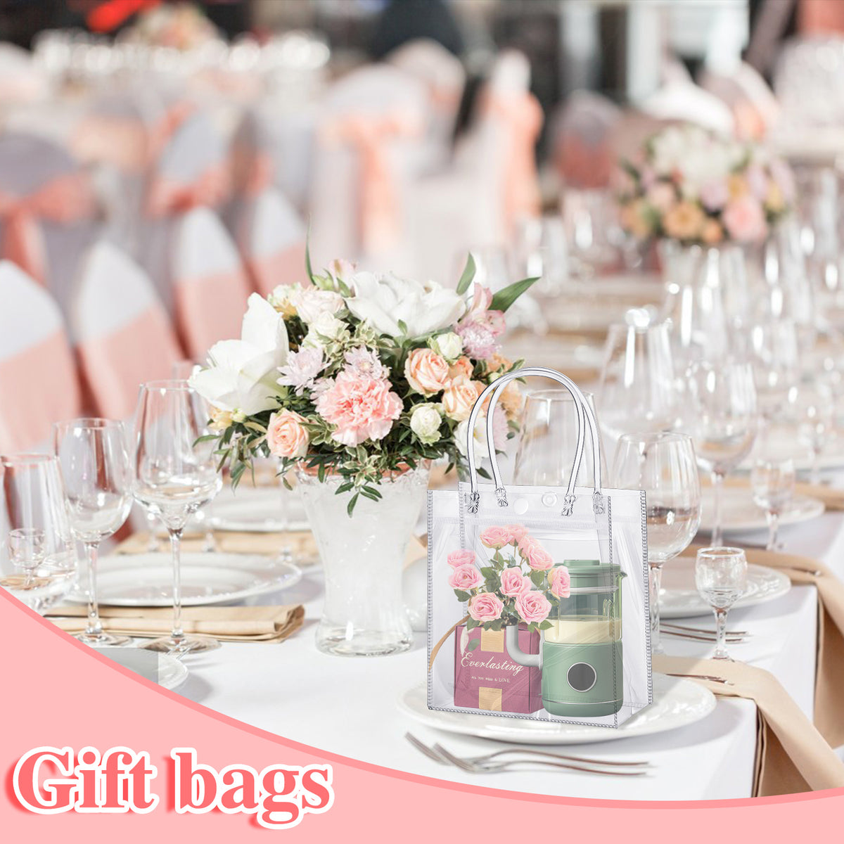 25 pack Clear Gift Bags with Handle 6.3" x 5.9" x 2.8",Plastic Small Gift Bags for Party Favors Wedding Birthday