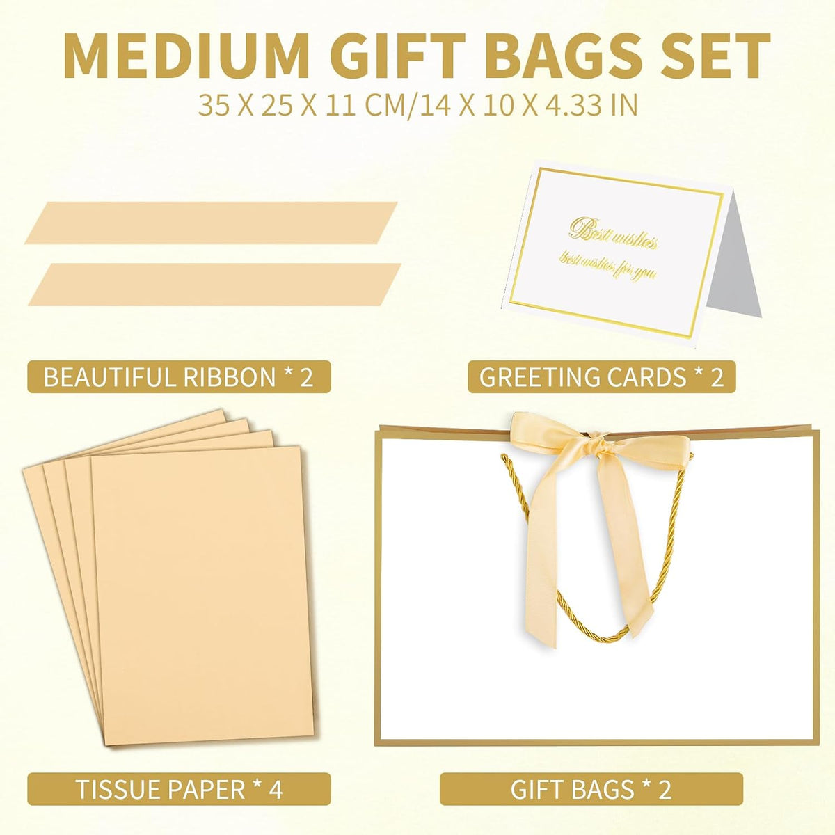 5 Pcs White Gold Foil Gift Bags with Handles, 14" Medium Gift Bag