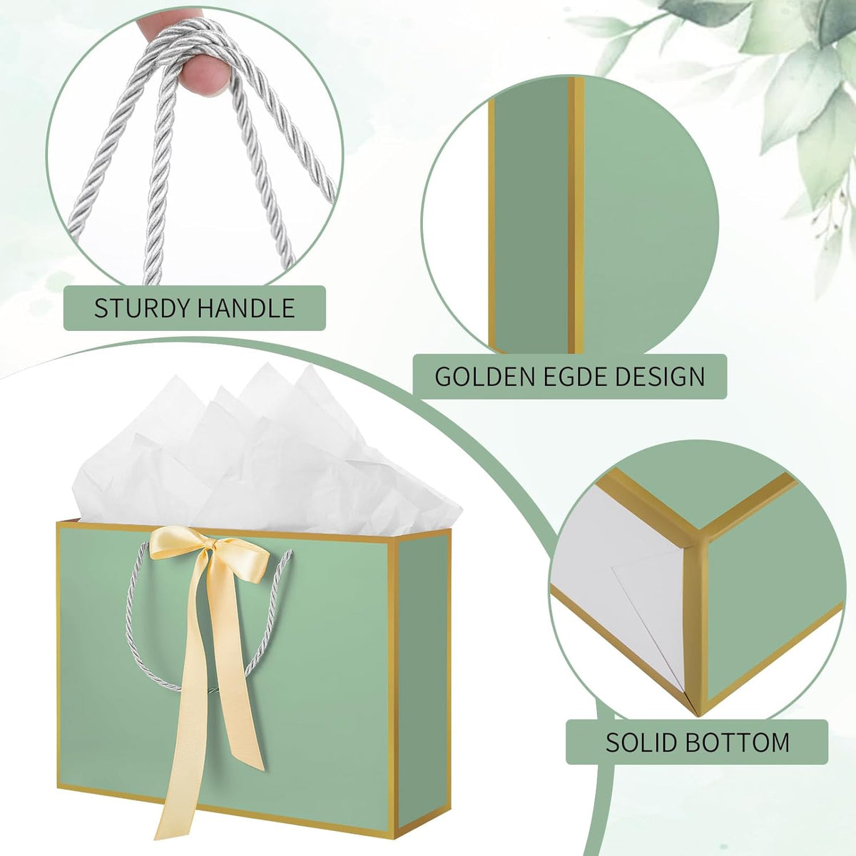 Jaikg Gift Bags Sage Green with Handles 5 Set