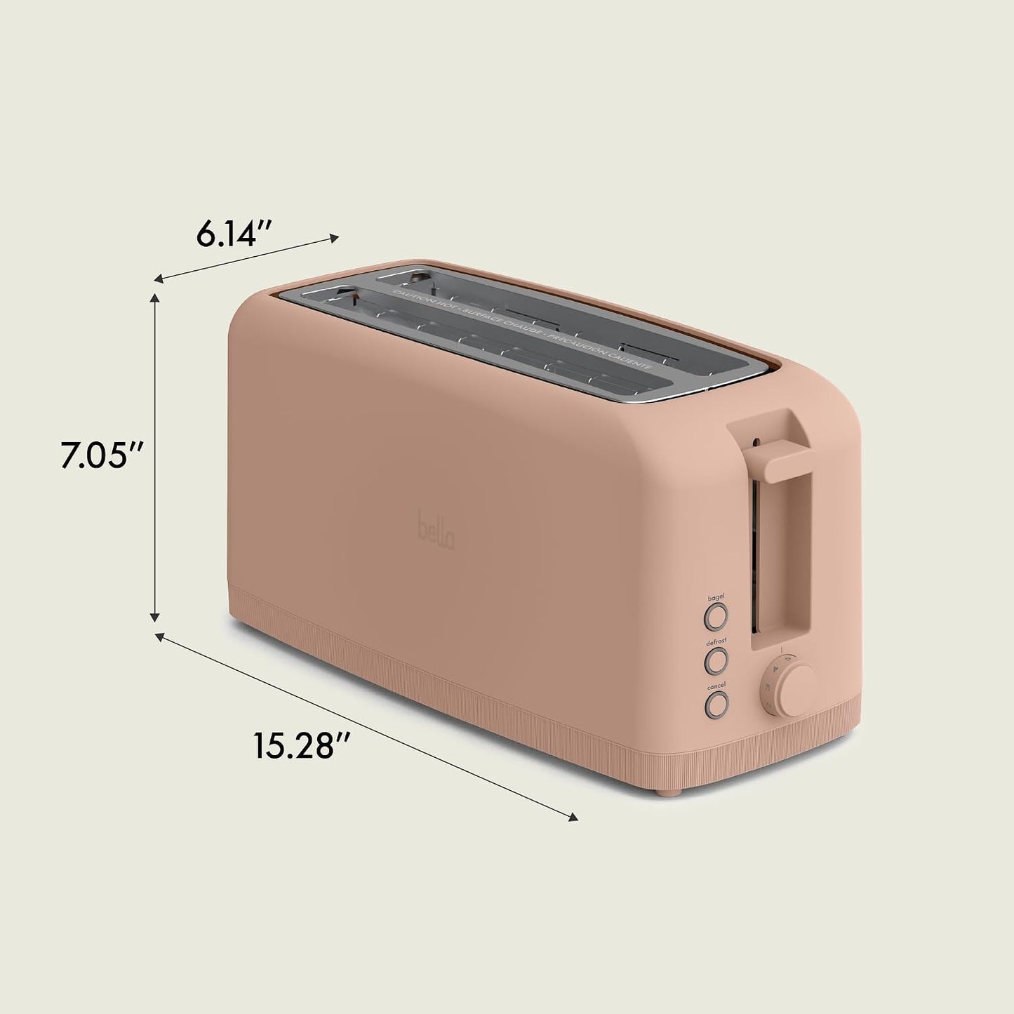 bella Fits-Anywhere™ Slim Toaster, 2 Slice Extra Long & Wide Slot, Oatmilk