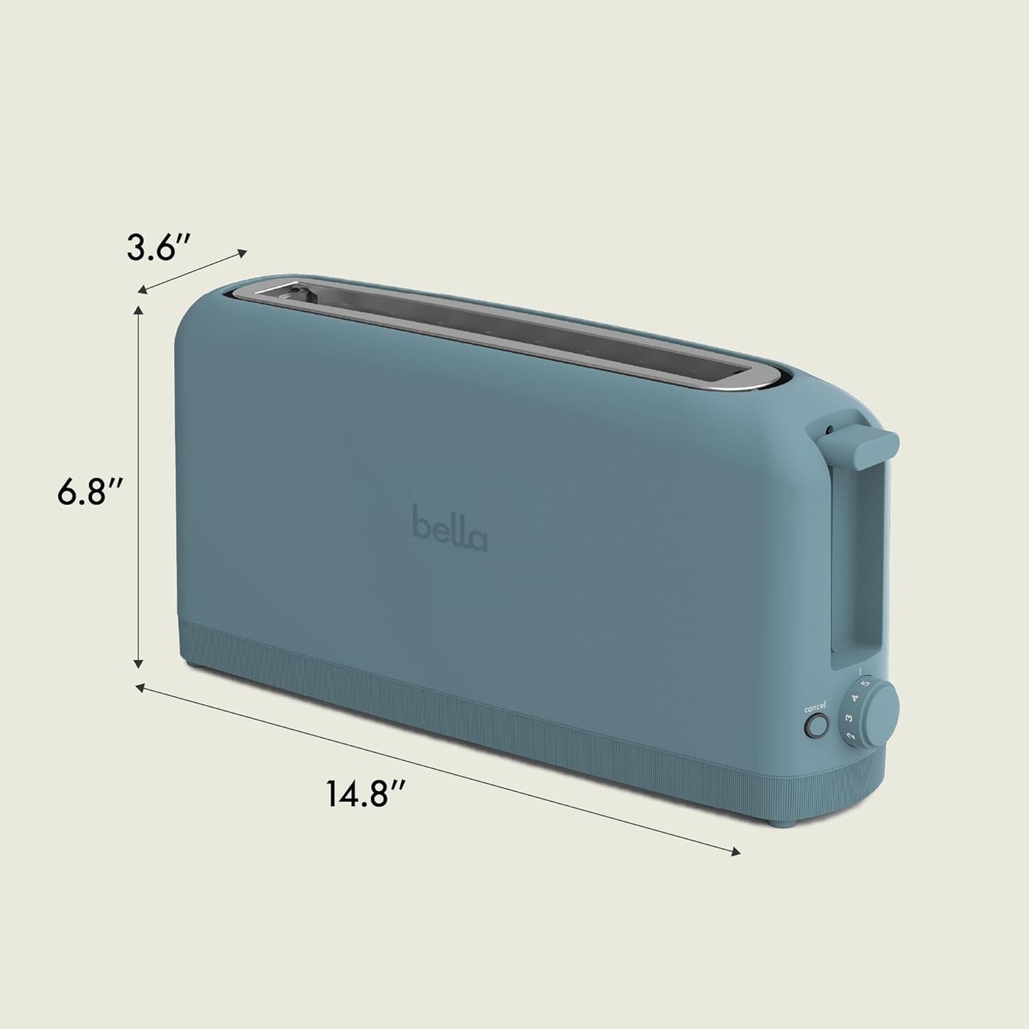 bella Fits-Anywhere™ Slim Toaster, 2 Slice Extra Long & Wide Slot, Oatmilk