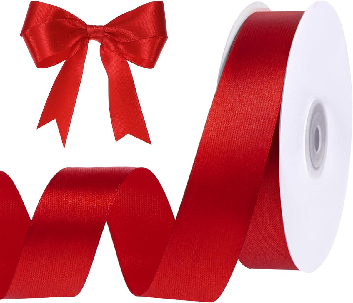 Jaikg Red Satin Ribbon 1 Inch 50 Yards Red Bows，2 Rolls