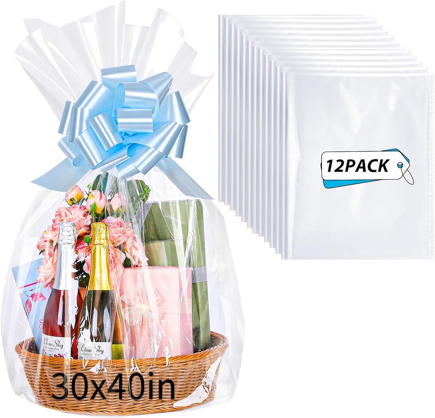 15 Pcs Large Cellophane Bags 30x40 inch Cellophane Wrap Clear Gift Bags for Gift Baskets