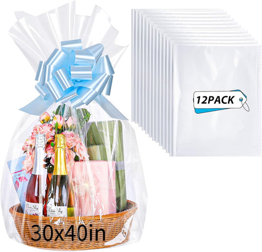15 Pcs Large Cellophane Bags 30x40 inch Cellophane Wrap Clear Gift Bags for Gift Baskets