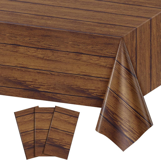 NatNarr 3 Pack Wood Grain Plastic Tablecloths, Rustic Wood Table Covers | Disposable Vintage Farmhouse Tablecloths for Cowboy Western Barn Birthday Baby Shower Party Supplies 54 X 108Inch