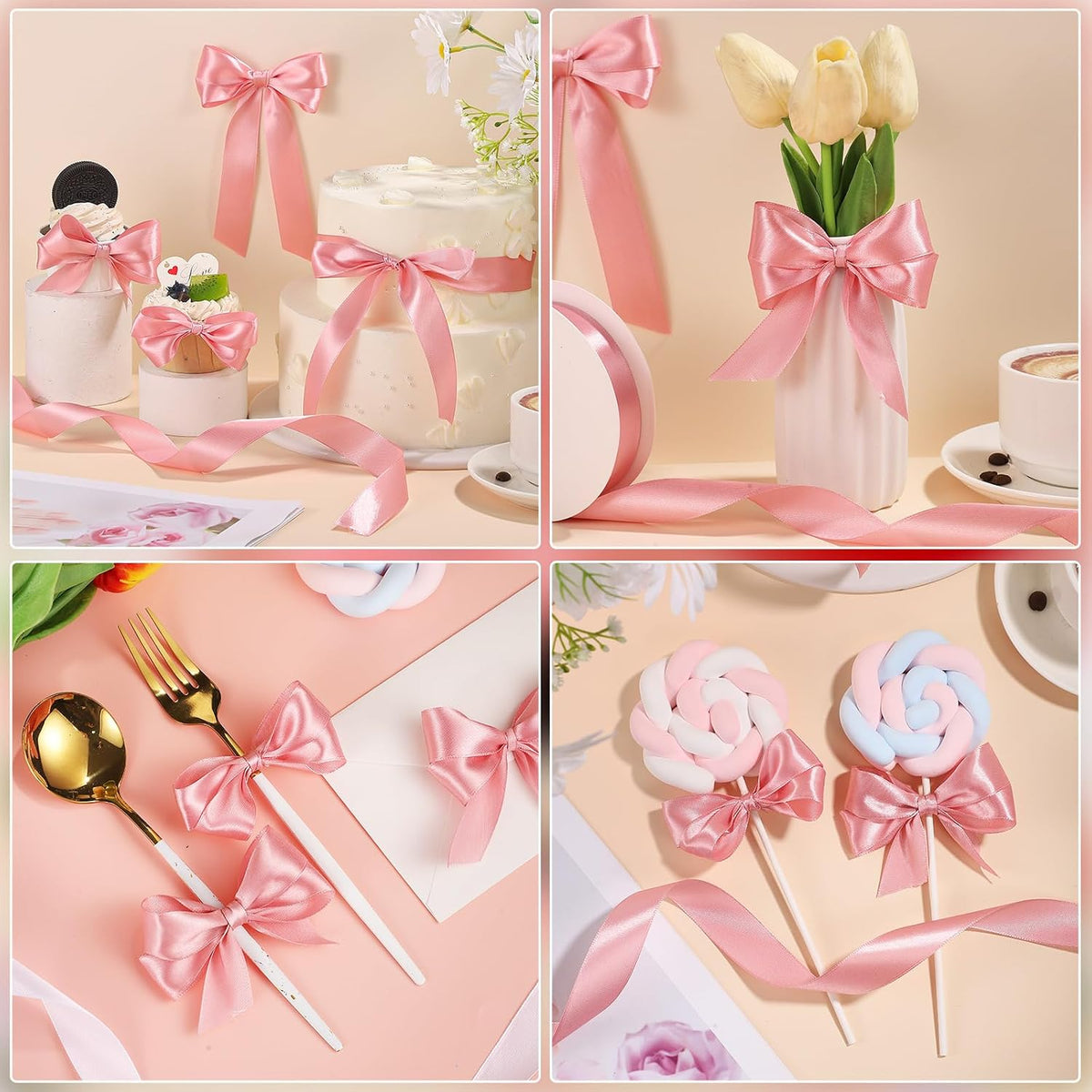 Jaikg Satin Ribbon Pink 2 Rolls 1 Inch x 50 Yards
