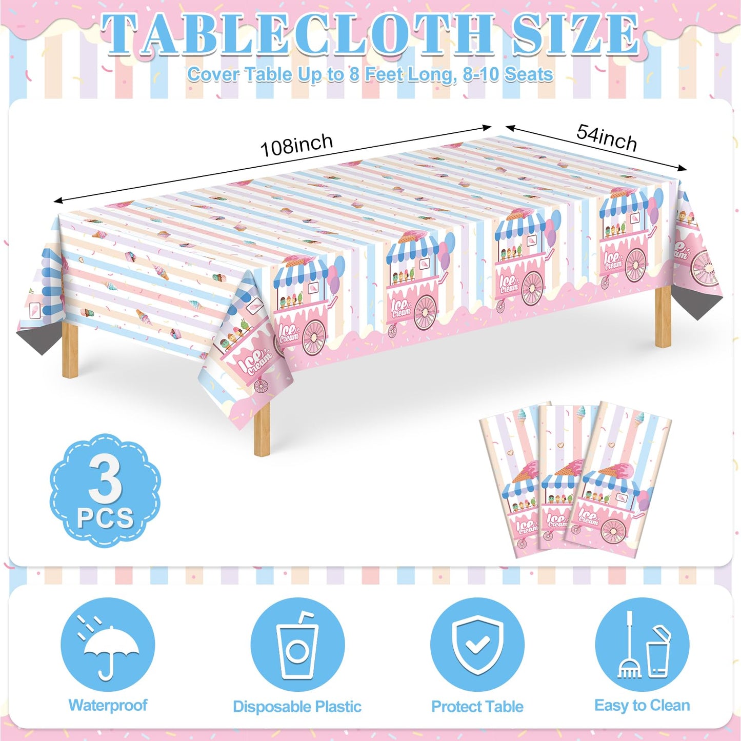 4 Pack Wood Grain Plastic Tablecloth, 54 x 108in Disposable Rectangle Waterproof Table Cover