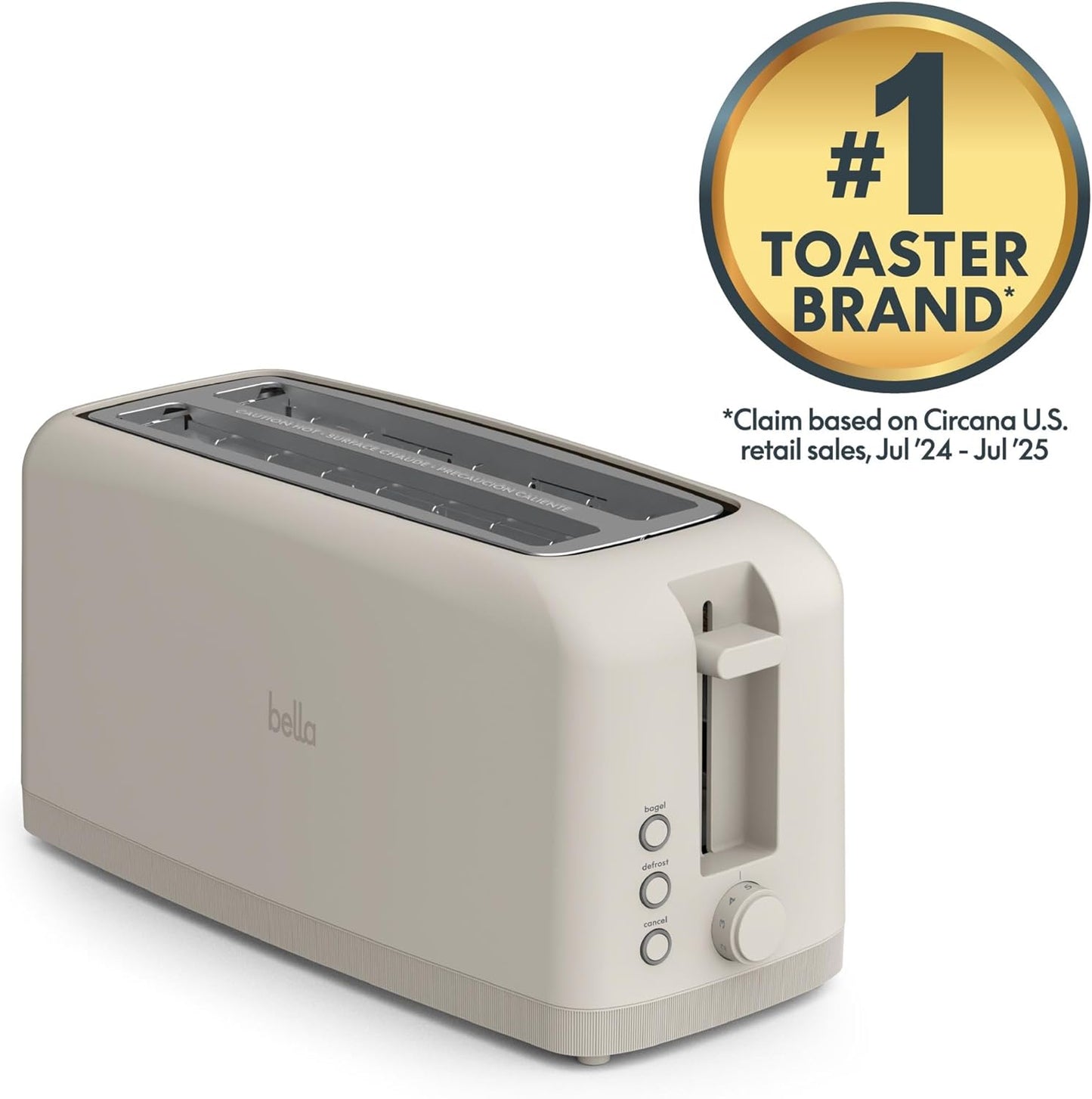 bella Fits-Anywhere™ Slim Toaster, 2 Slice Extra Long & Wide Slot, Oatmilk
