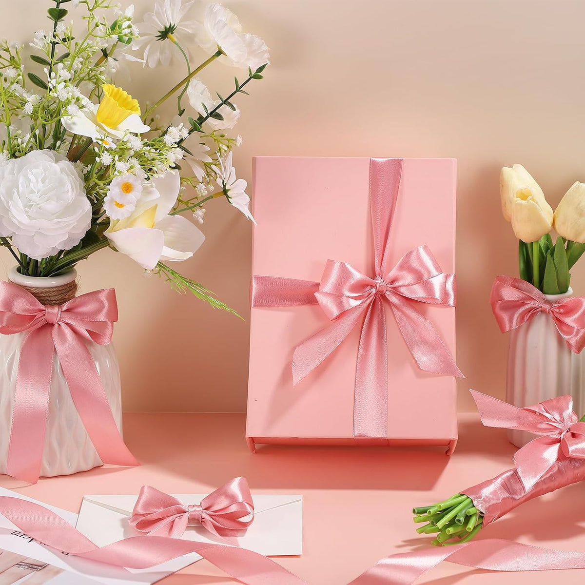 Jaikg Satin Ribbon Pink 2 Rolls 1 Inch x 50 Yards
