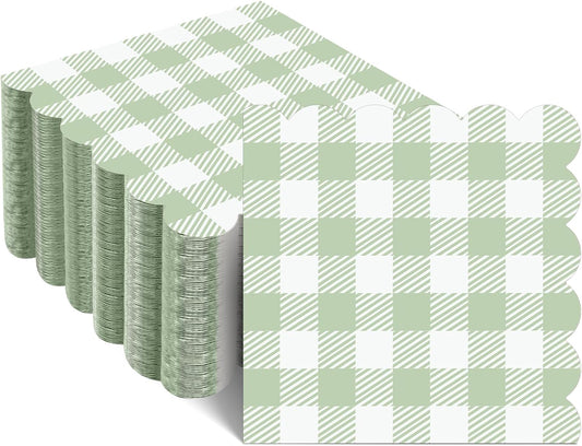 jaikg 140 Pcs 5 x 5 Sage Green Napkin Gingham Disposable for Back to School Party, Wedding, Bridal & Baby Shower