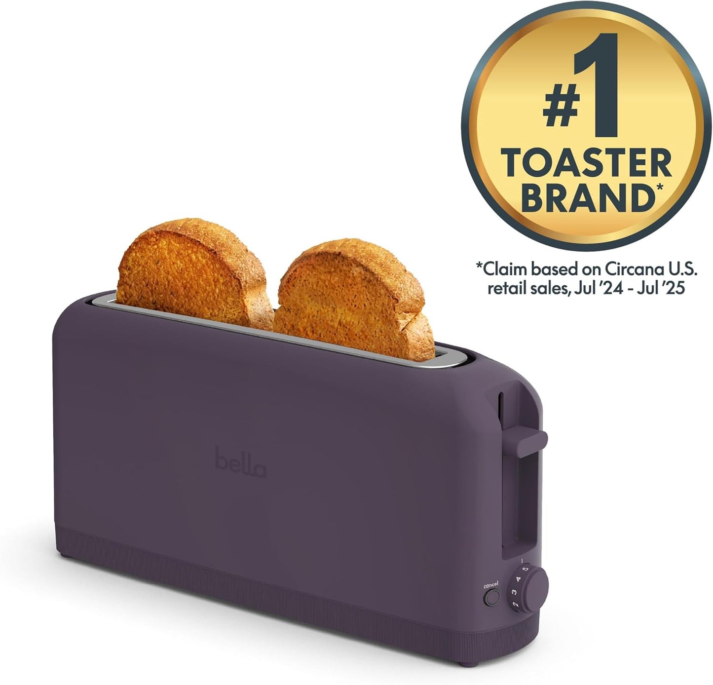 bella Fits-Anywhere™ Slim Toaster, 2 Slice Extra Long & Wide Slot, Oatmilk