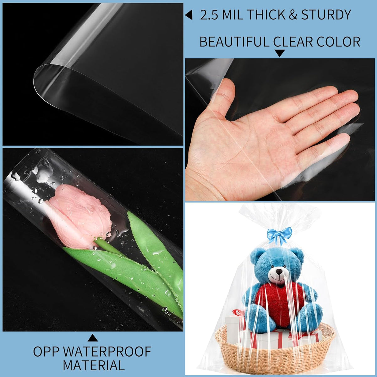 12 Pcs Large Cellophane Bags 30x40 inch Cellophane Wrap Clear Gift Bags for Gift Baskets