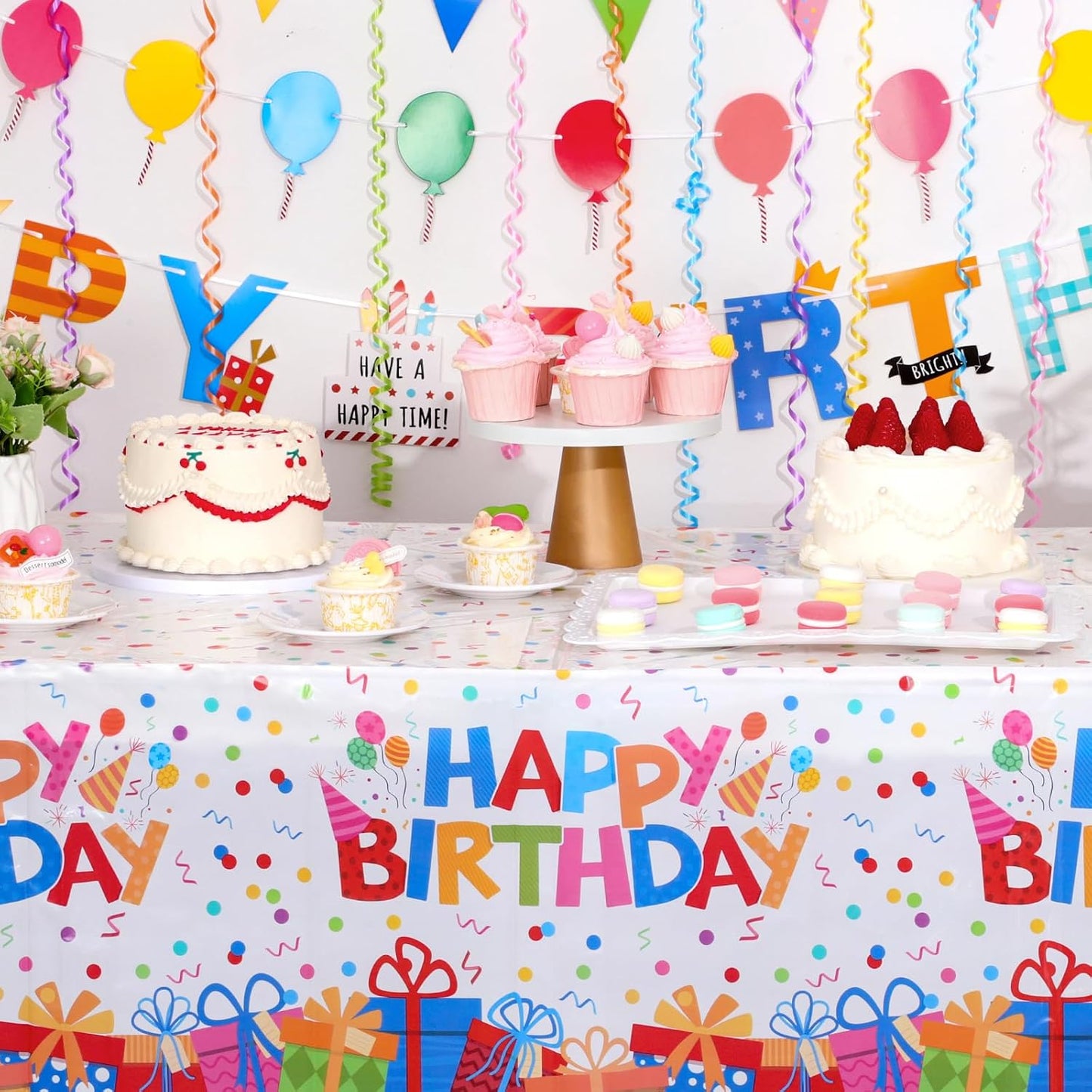 4 Pack Plastic Birthday Tablecloth, 54 x 108 Inch Disposable PE Happy Birthday Tablecloth Waterproof Rectangle Birthdays Party Table Cover for Birthdays Party Decorations