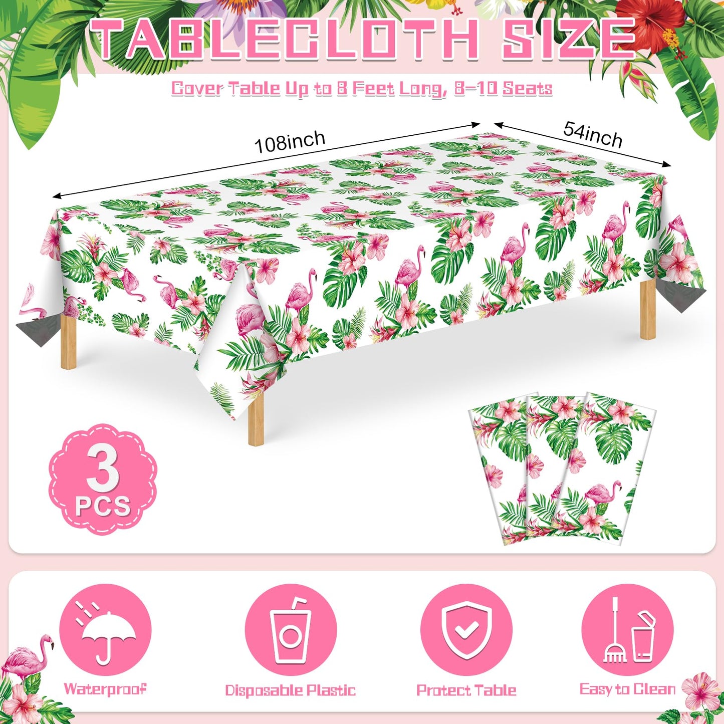 4 Pack Wood Grain Plastic Tablecloth, 54 x 108in Disposable Rectangle Waterproof Table Cover