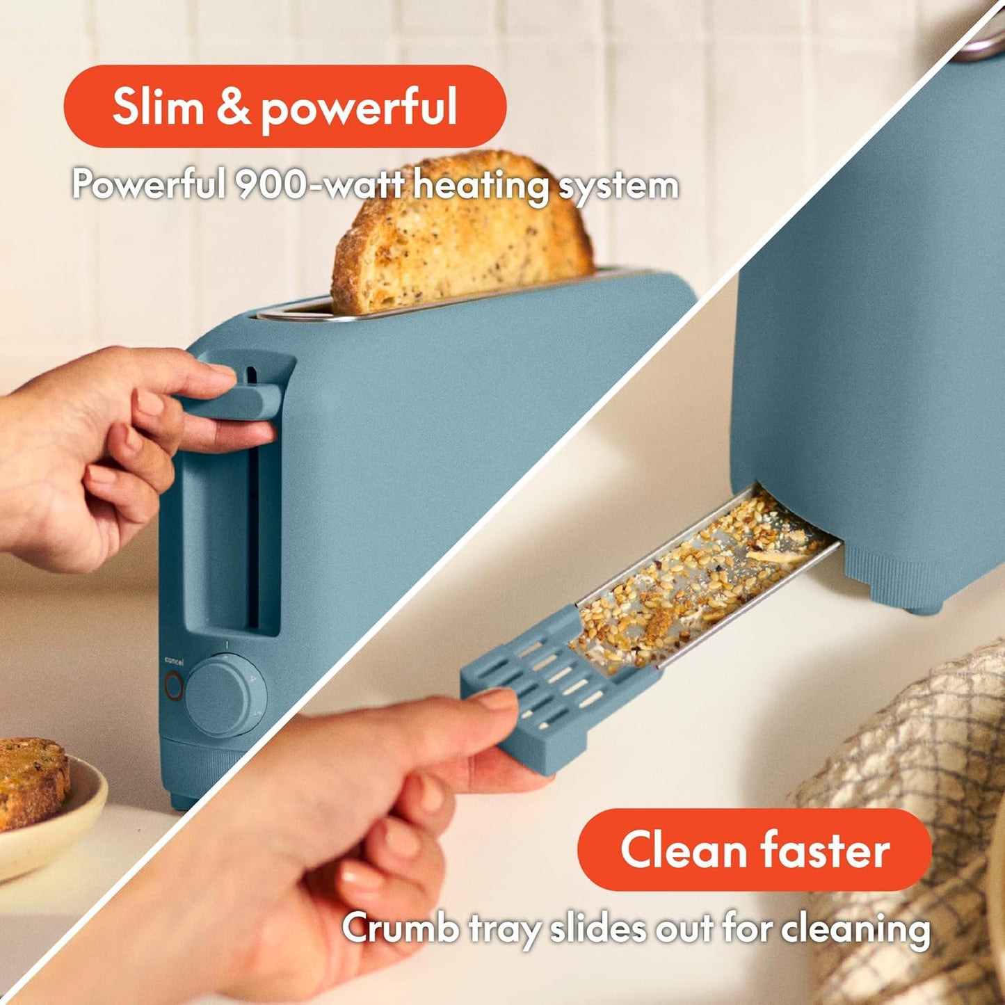 bella Fits-Anywhere™ Slim Toaster, 2 Slice Extra Long & Wide Slot, Oatmilk