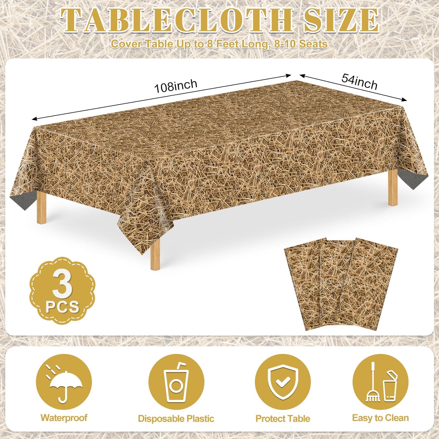 4 Pack Wood Grain Plastic Tablecloth, 54 x 108in Disposable Rectangle Waterproof Table Cover