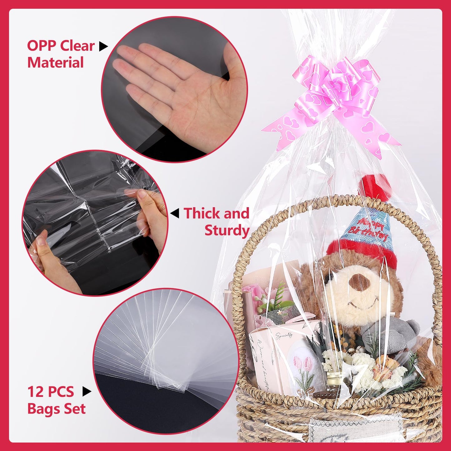 15 Pcs Large Cellophane Bags 30x40 inch Cellophane Wrap Clear Gift Bags for Gift Baskets