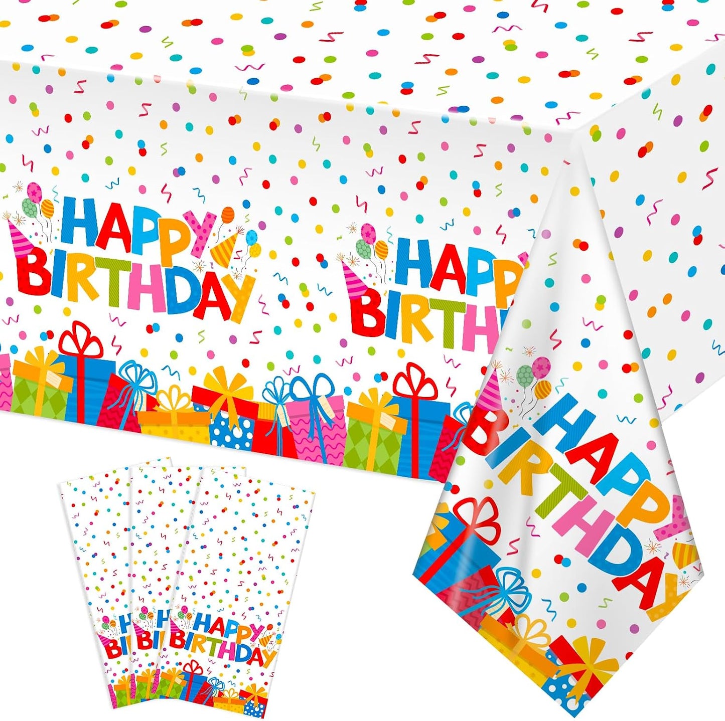 4 Pack Plastic Birthday Tablecloth, 54 x 108 Inch Disposable PE Happy Birthday Tablecloth Waterproof Rectangle Birthdays Party Table Cover for Birthdays Party Decorations