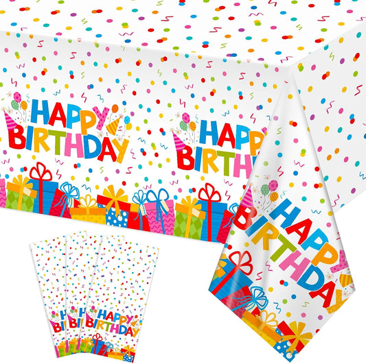 4 Pack Plastic Birthday Tablecloth, 54 x 108 Inch Disposable PE Happy Birthday Tablecloth Waterproof Rectangle Birthdays Party Table Cover for Birthdays Party Decorations