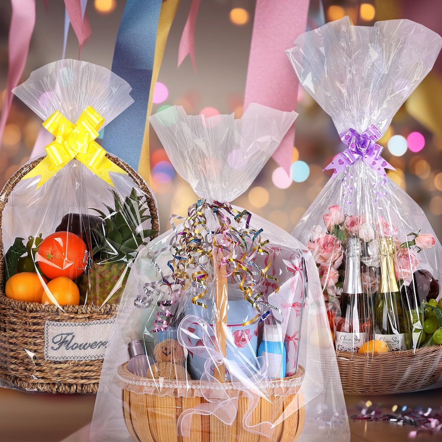 15 Pcs Large Cellophane Bags 30x40 inch Cellophane Wrap Clear Gift Bags for Gift Baskets