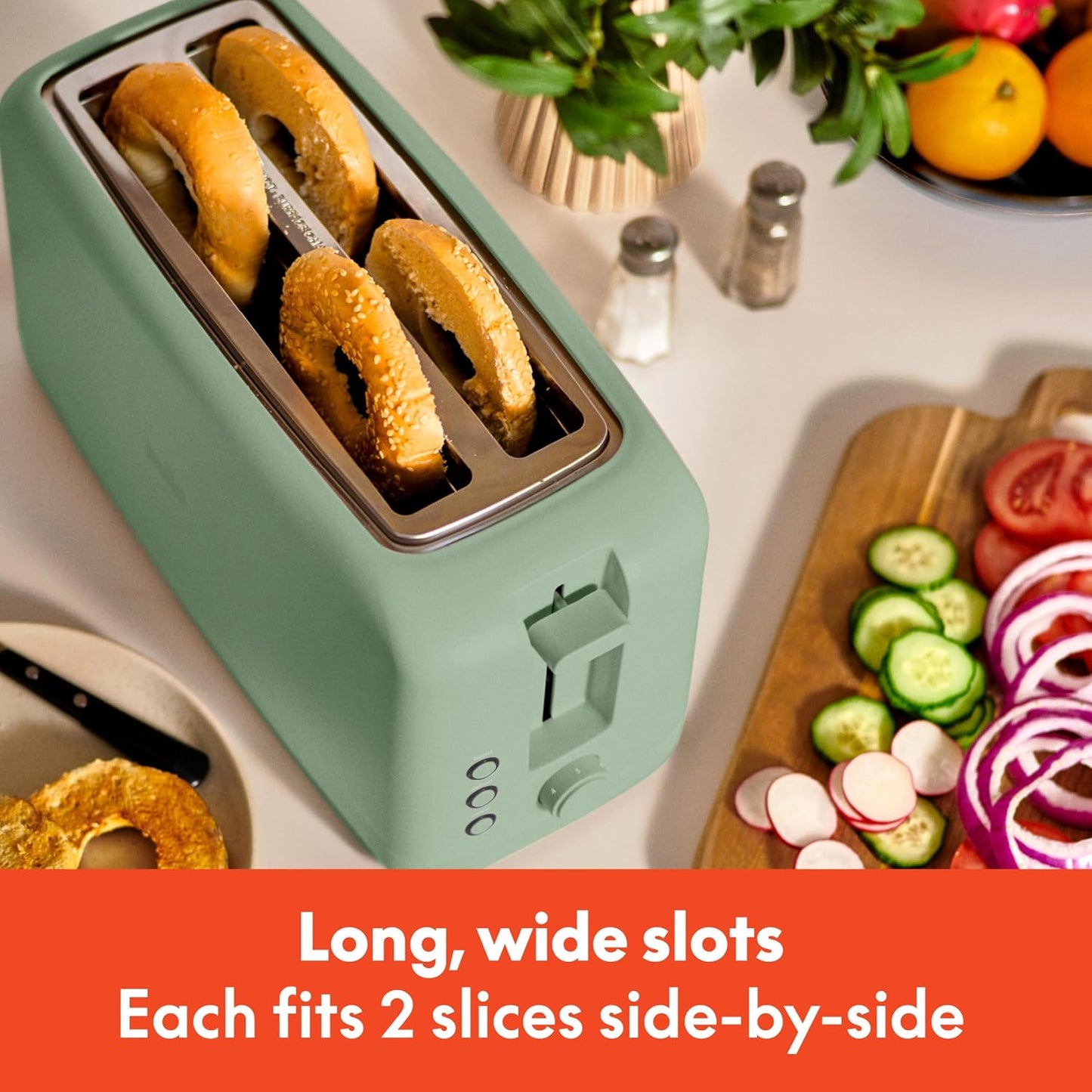 bella Fits-Anywhere™ Slim Toaster, 2 Slice Extra Long & Wide Slot, Oatmilk