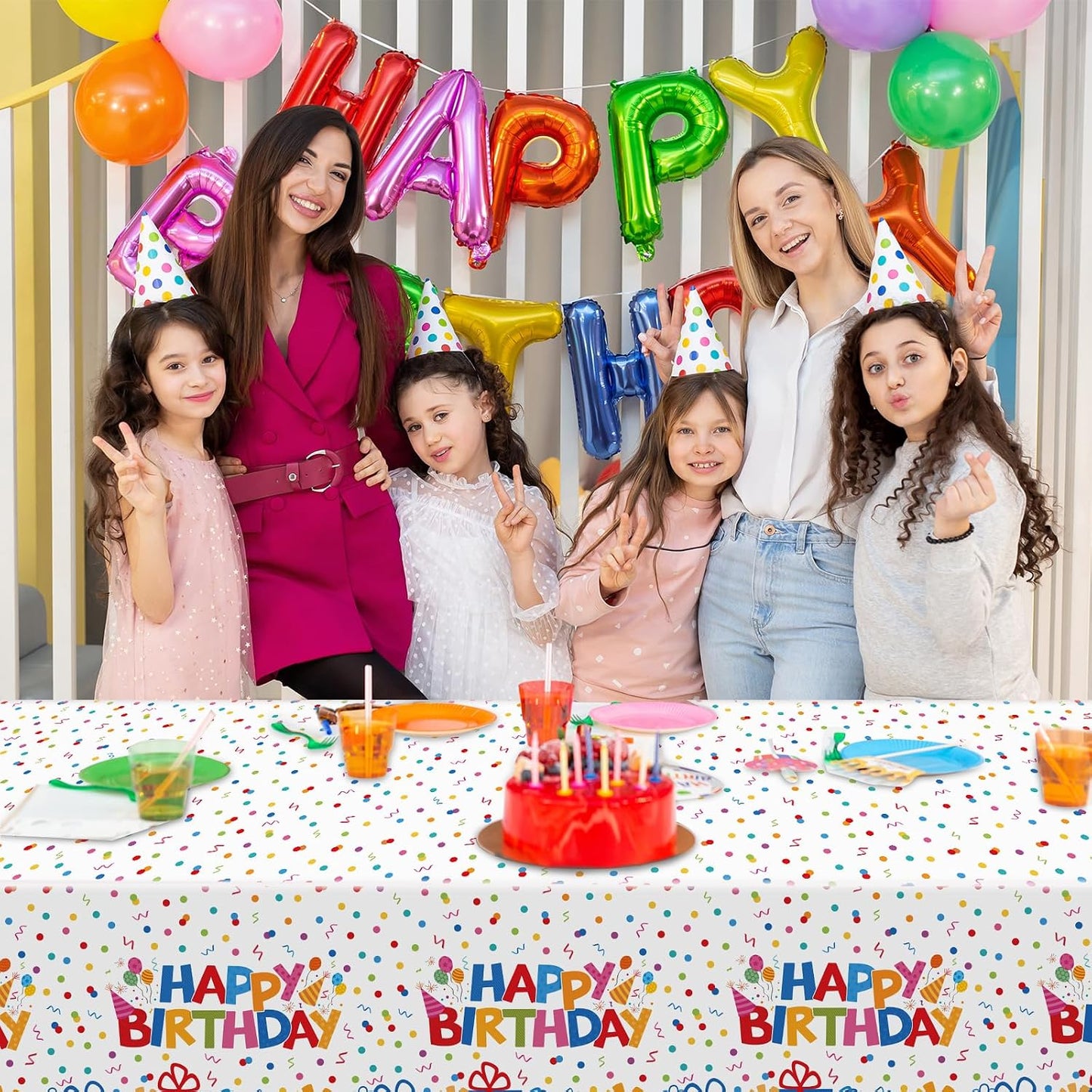 4 Pack Plastic Birthday Tablecloth, 54 x 108 Inch Disposable PE Happy Birthday Tablecloth Waterproof Rectangle Birthdays Party Table Cover for Birthdays Party Decorations