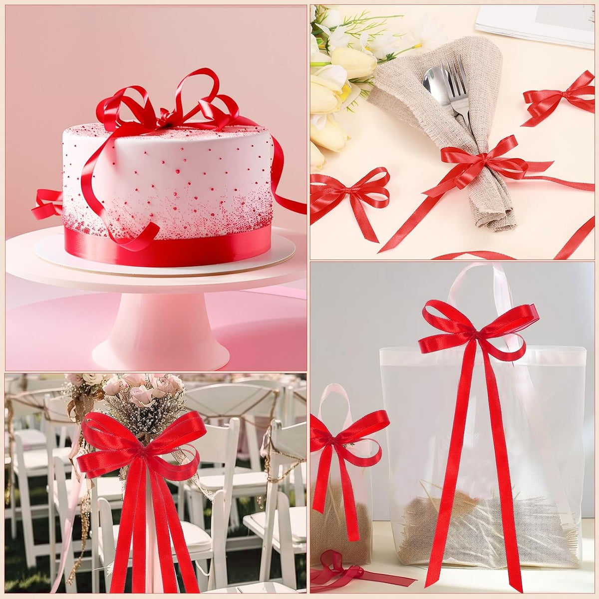 Jaikg 2 Rolls Red Satin Ribbon 120 Yards 3/8 Inch Thin Ribbon for Red Bows