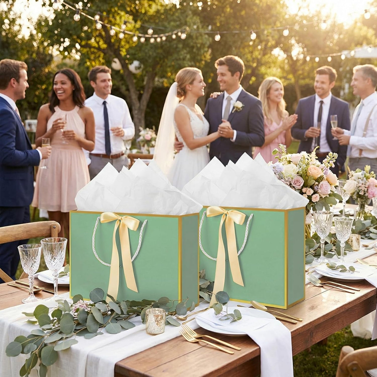 Jaikg Gift Bags Sage Green with Handles 5 Set