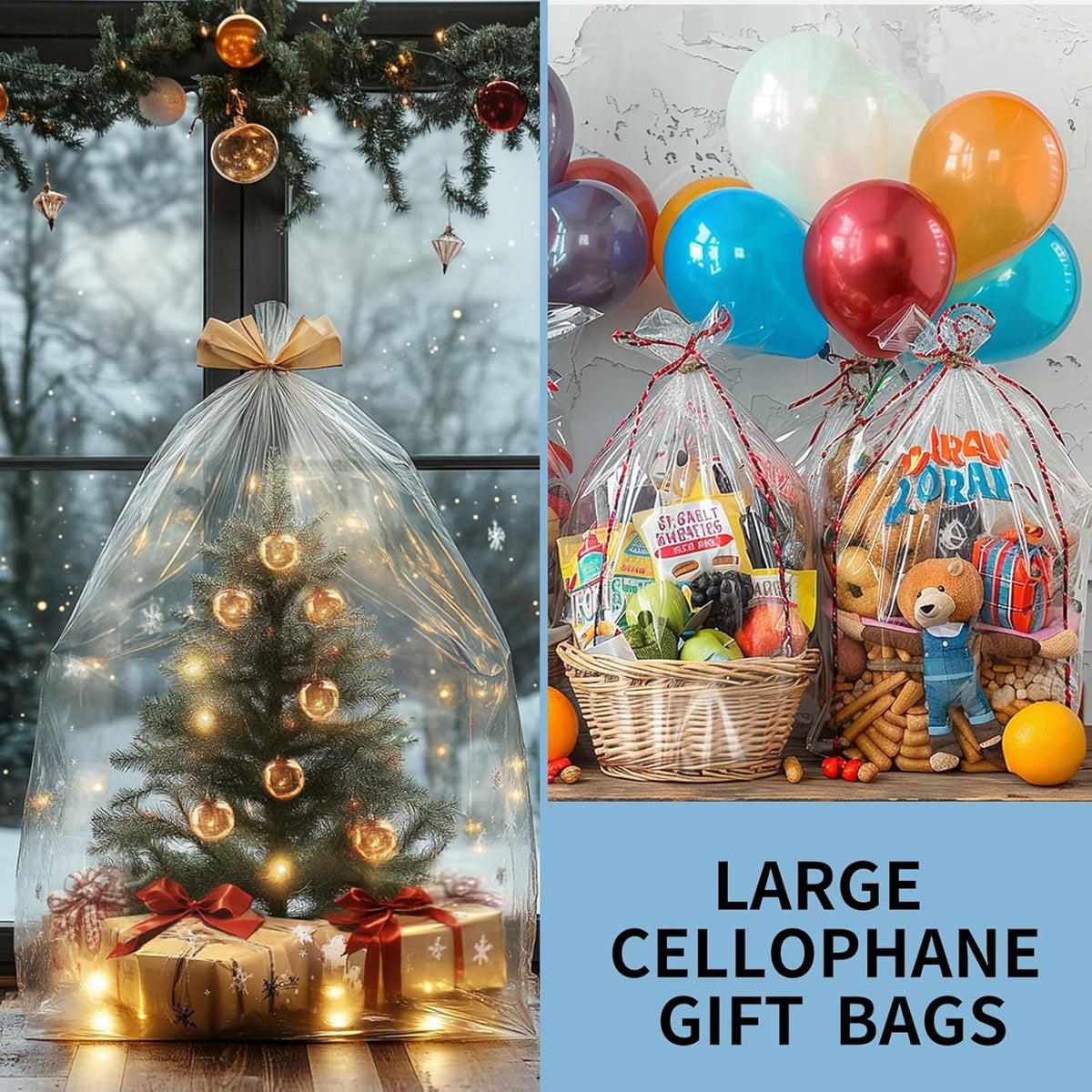 12 Pcs Large Cellophane Bags 30x40 inch Cellophane Wrap Clear Gift Bags for Gift Baskets
