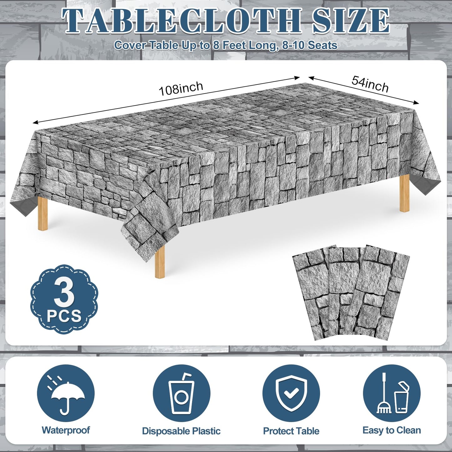 4 Pack Wood Grain Plastic Tablecloth, 54 x 108in Disposable Rectangle Waterproof Table Cover