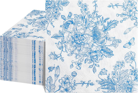 120 Pcs Pink Floral Napkins Disposable for Wedding, Bridal Baby Shower, Tea Party