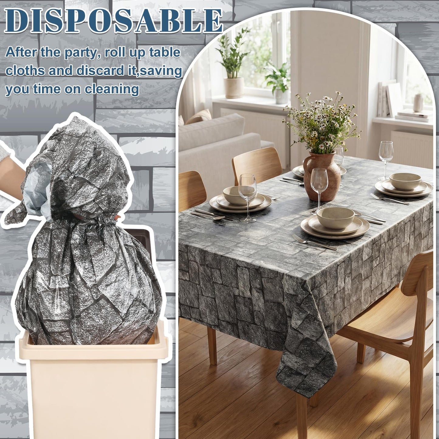 4 Pack Wood Grain Plastic Tablecloth, 54 x 108in Disposable Rectangle Waterproof Table Cover