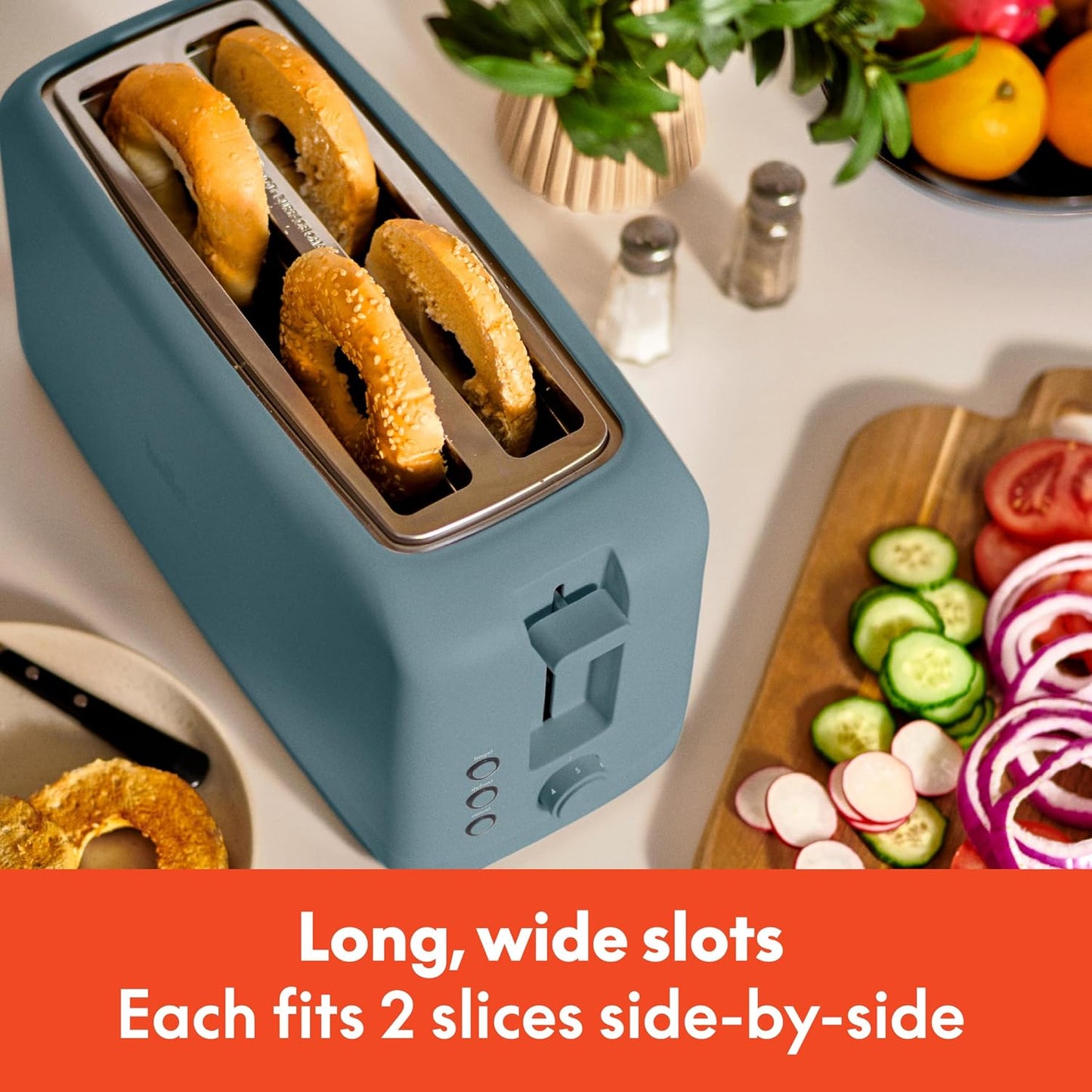 bella Fits-Anywhere™ Slim Toaster, 2 Slice Extra Long & Wide Slot, Oatmilk