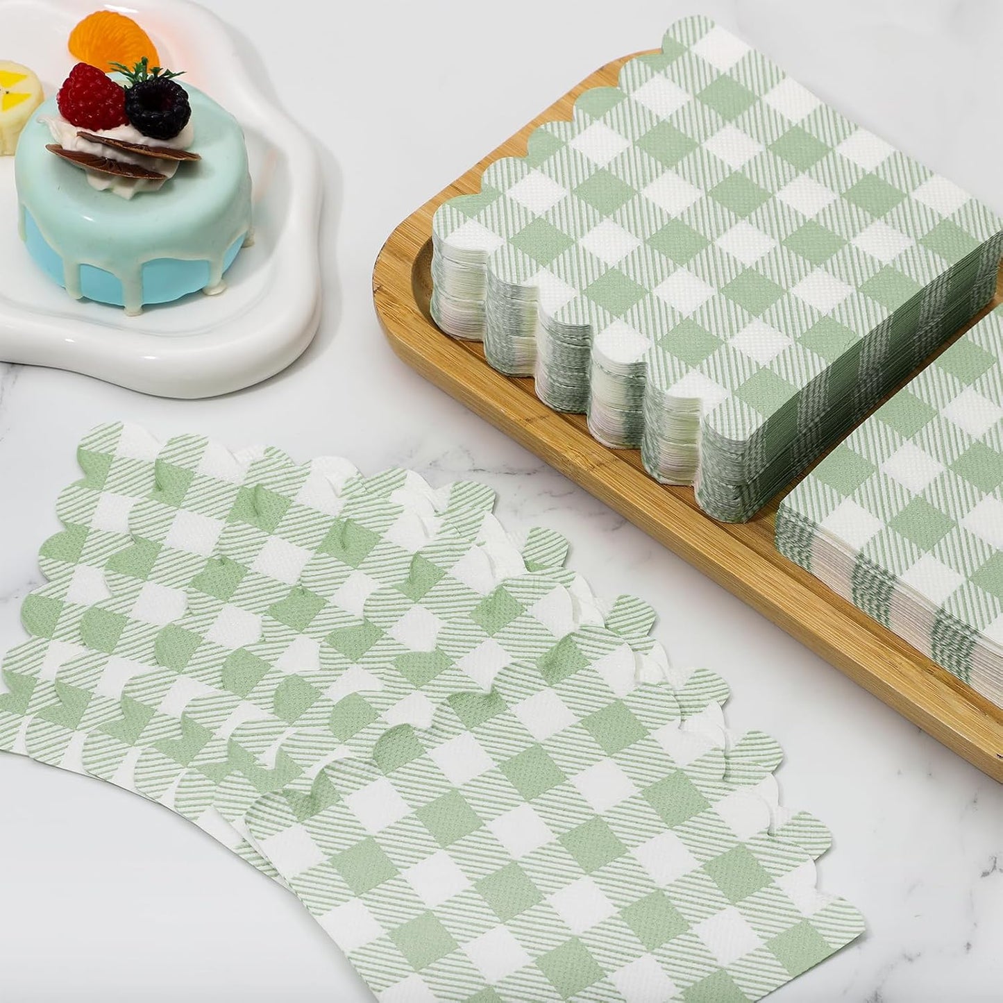 jaikg 140 Pcs 5 x 5 Sage Green Napkin Gingham Disposable for Back to School Party, Wedding, Bridal & Baby Shower
