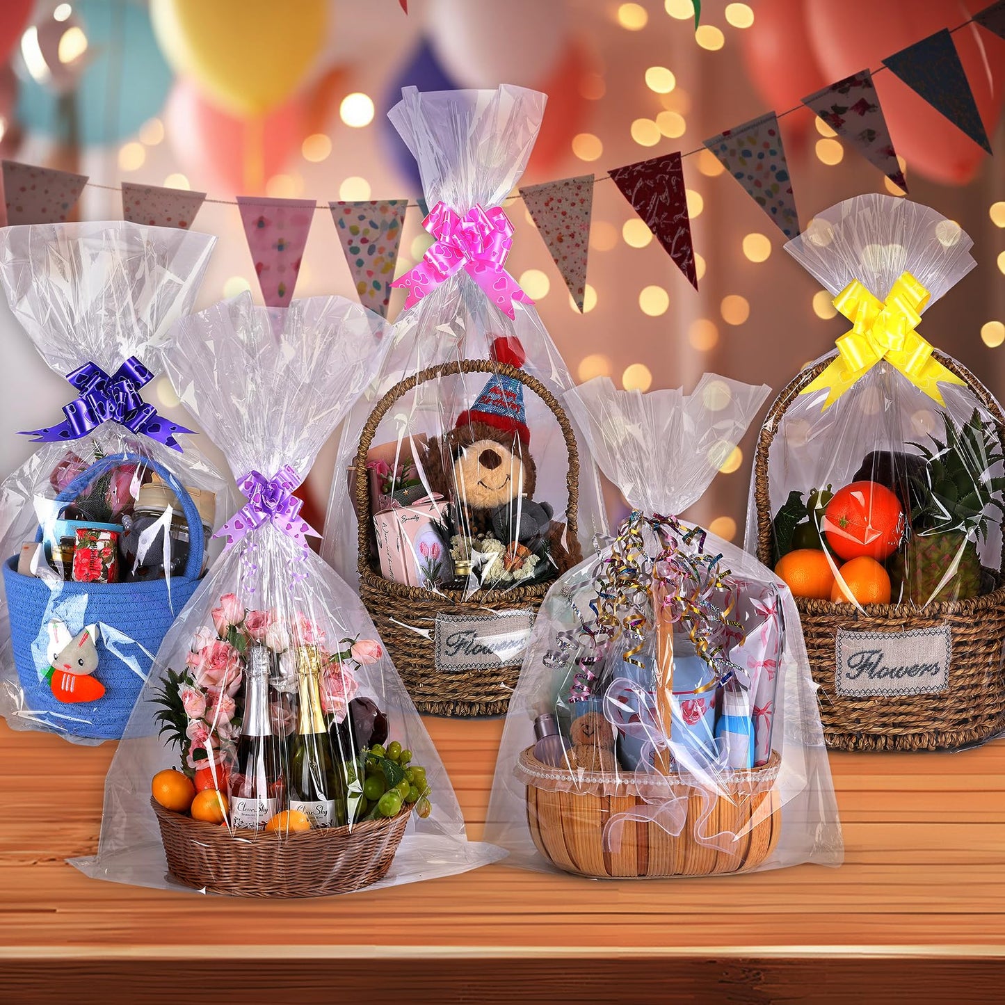 15 Pcs Large Cellophane Bags 30x40 inch Cellophane Wrap Clear Gift Bags for Gift Baskets