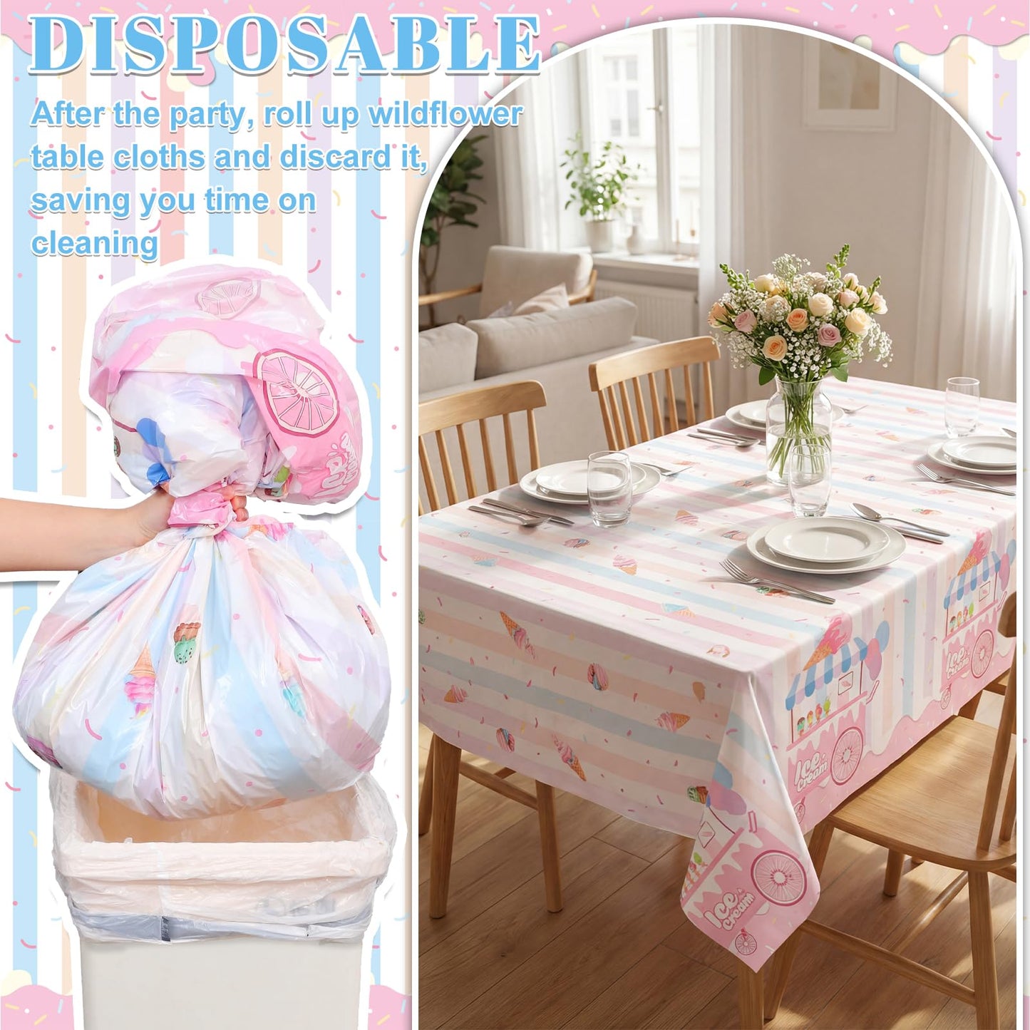 4 Pack Wood Grain Plastic Tablecloth, 54 x 108in Disposable Rectangle Waterproof Table Cover