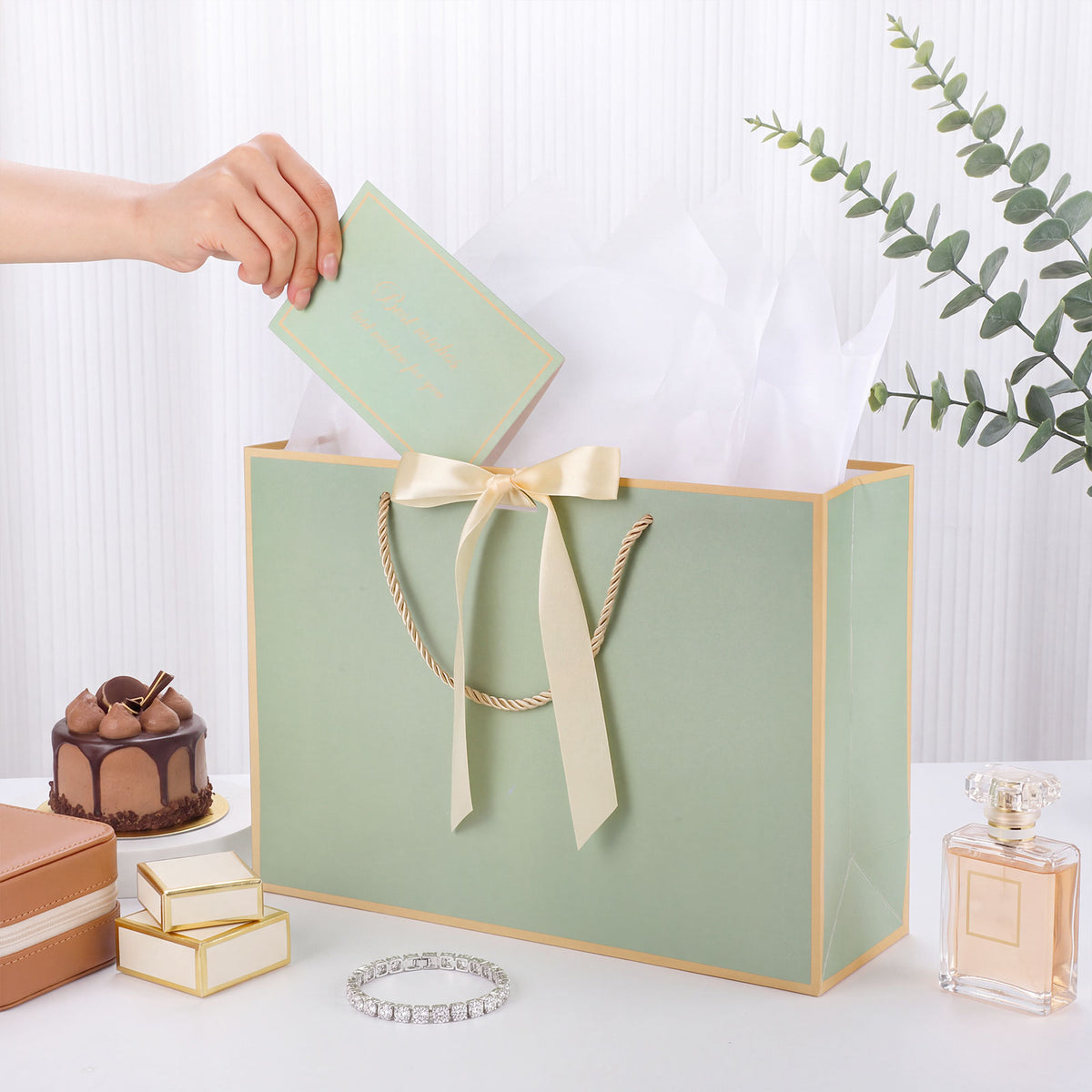 Jaikg Gift Bags Sage Green with Handles 5 Set