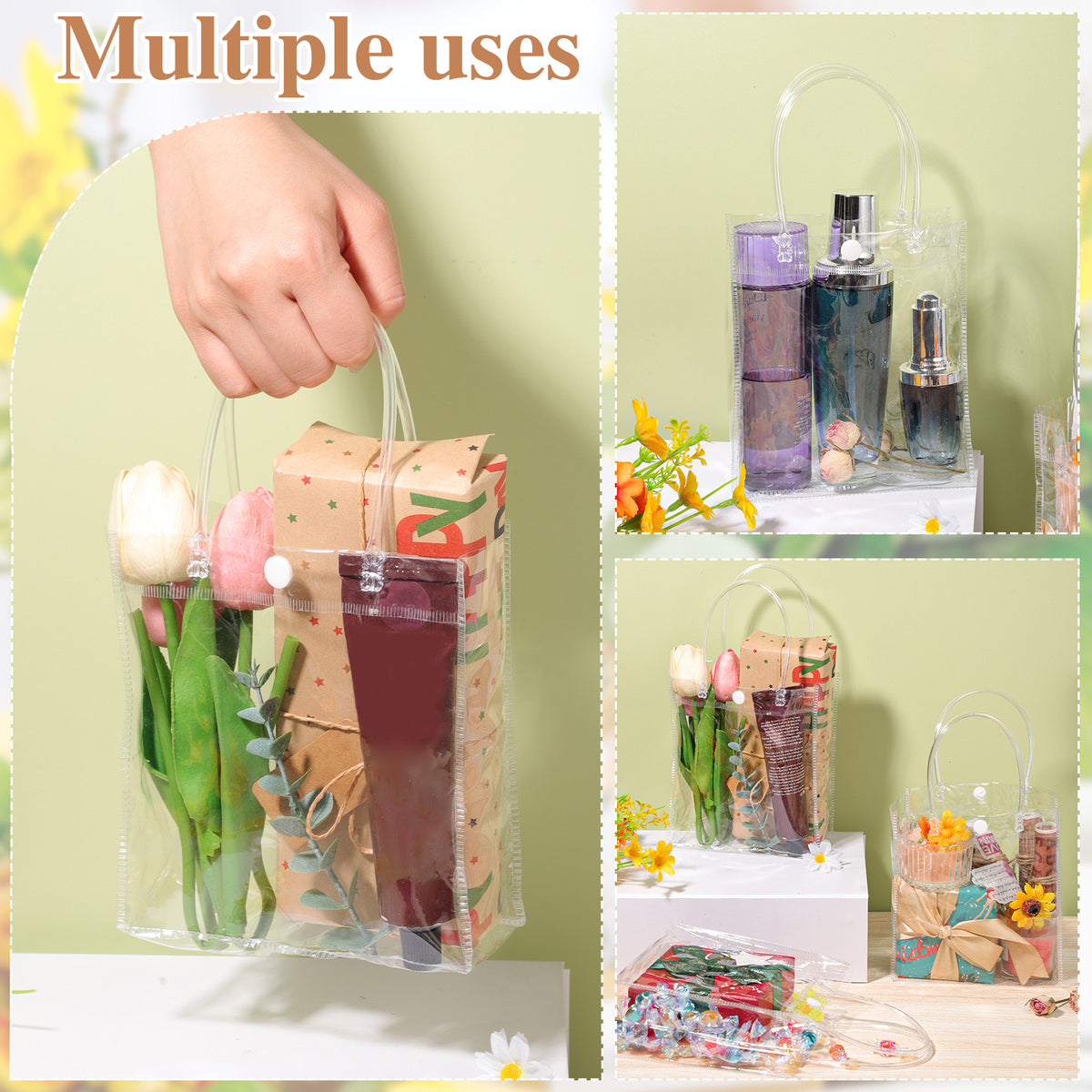 30 Pack Clear Gift Bags with Handle, 6.3" x 5.9" x 2.8" Small Plastic Bag for Party Favors