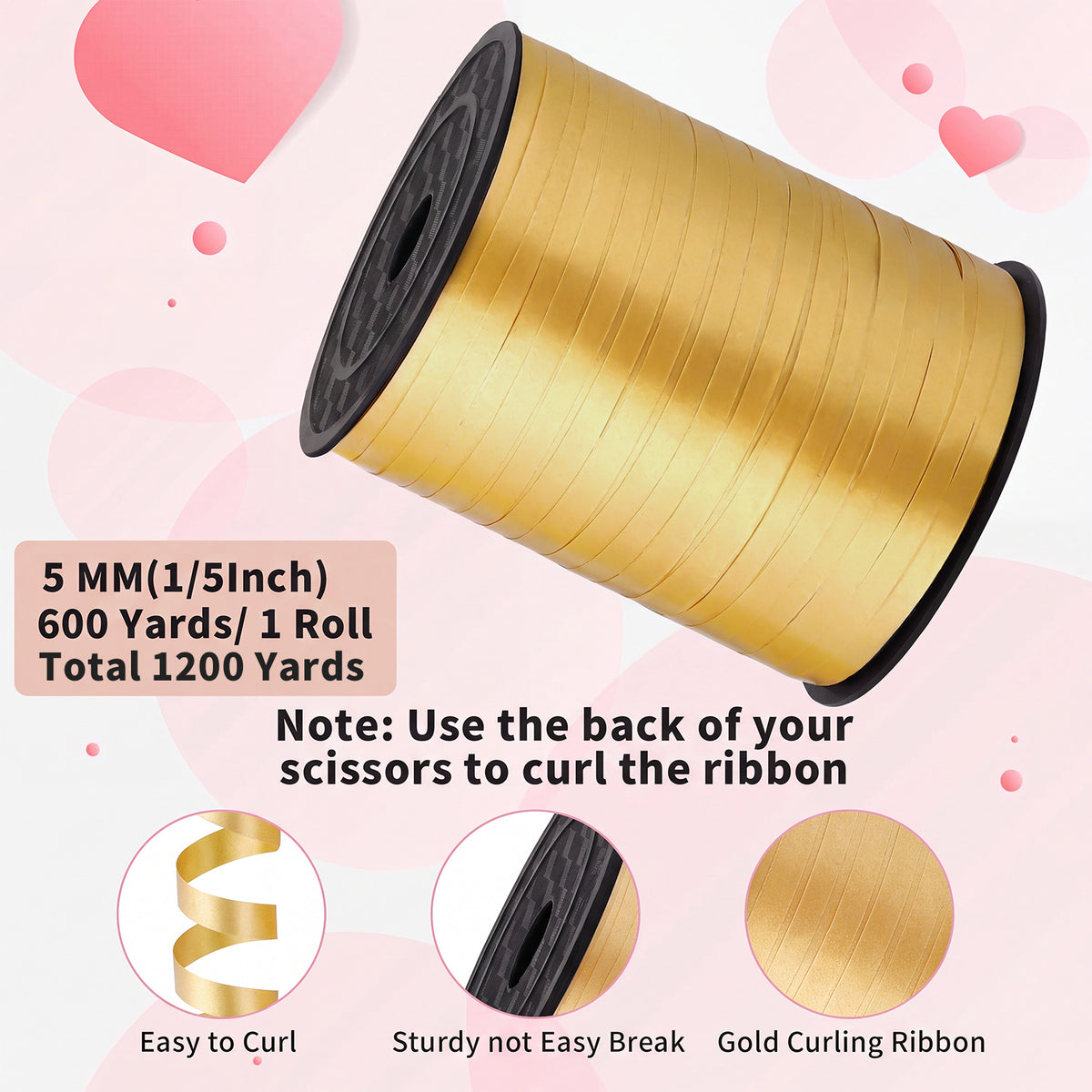 jaikg 1200 Yards/2 Roll Gold Curling Ribbon 1/5 Inch for Wedding Decor Party Gift Wrapping