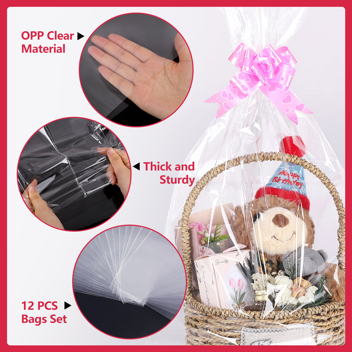 30 Pcs Clear Large Cellophane Bags 18x30 Inch Cellophane Wrap Gift Bags for Gift Baskets